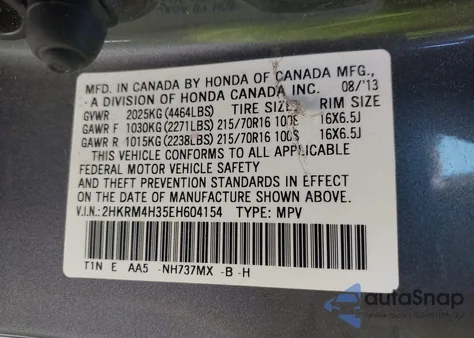 2014 Honda Cr-V Lx from USA, damaged, VIN 2HKRM4H35EH604154